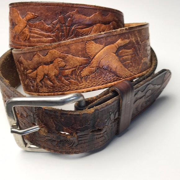 Vintage Accessories Vintage Embossed Leather Hunting Belt Poshmark